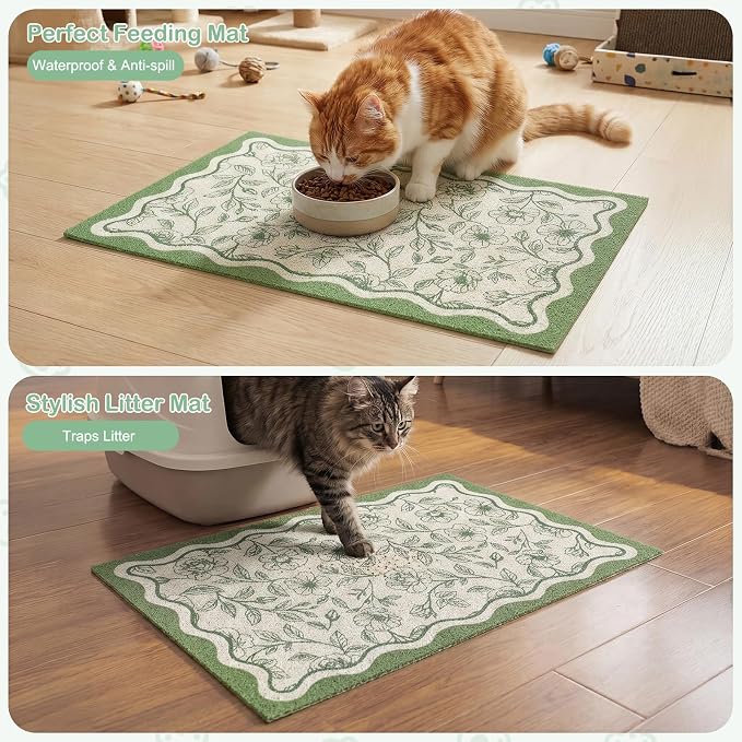 Glittme Cat Litter Mat, 24"x15" Non-Slip Washable Trapping Mat for Cats | Litter Trapping Mat With Thick PVC Coil To Catch Scatter, Soft On Paws And Waterproof Bottom To Protect Floors