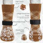 EXPAWLORER Dog Socks to Prevent Licking Paws, Dog Shoes for Hot Pavement, Anti Slip Dog Booties for Hardwood Floors, Dog Boots & Paw Protectors for Small Medium Large Senior Dogs, Khaki M