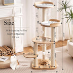797Audio Modern Solid Wood Cat Tree Tower, 49" Tall Cat Tree with Sisal Scratching Posts and Capsule for Adult Cats, Natural Oak Wooden Cat Tower,Aesthetic Multi-Level Cat Climbing Tree for Indoor Cat