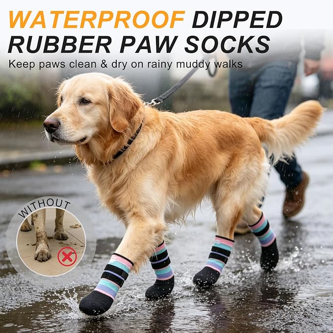 BEAUTYZOO Dog Shoes for Hot Pavement, Waterproof Dog Socks to Prevent Licking Paws & Hardwood Floors, Dog Booties Paw Protectors with Adjustable Straps & Non-Slip Sole, Small Medium Large Dogs Boots