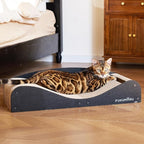 FUKUMARU Cardboard Cat Scratcher Bed, Extra Large 29.1 Inch Cat Scratch Pad | Cat Scratching Bed Couch Indoor, Natural Felt Multifunctional, Horizontal Kitten Scratch Bed Lounger With Ball Toy, Black