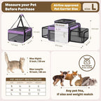 Top and 2 Sides Expandable Cat Carrier 18x13.5x9.5, TSA Airline Approved Dog Carriers for Small Dogs, Soft-Sided Pet Carrier with Self-Locking Zippers for Kitten,Rabbit, Puppy Purple