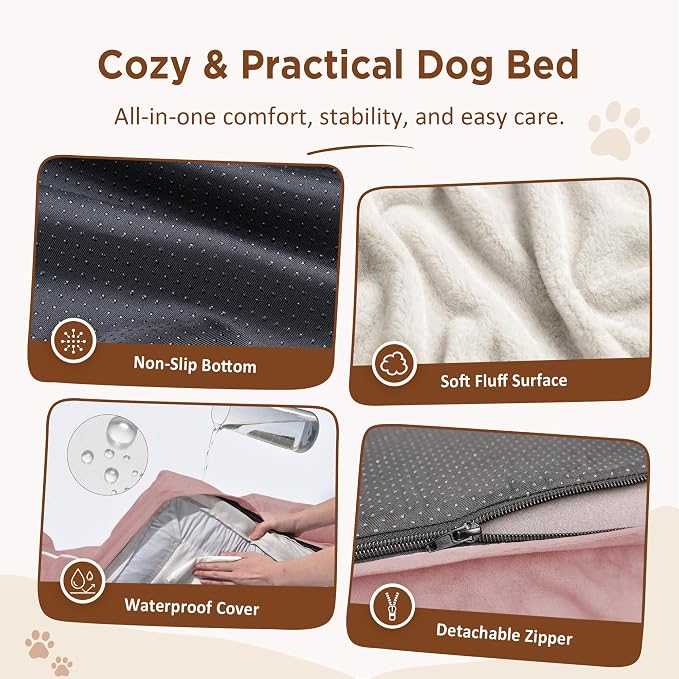 Comfort Expression Orthopedic Dog Bed for Extra Large Dogs with Bolster | Waterproof Dog Couch Bed with Washable Cover & Non-Slip Bottom, Supportive Egg Crate Foam XL Pet Bed, 45x35 Inch