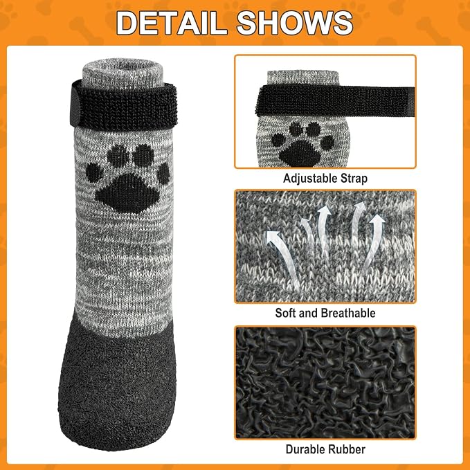 KOOLTAIL Anti Slip Dog Socks for Hot/Cold Pavement to Prevent Licking Paws,Booties for Hardwood Floors,Traction Rain Dog Boots&Paw Protectors Shoes with Grip for Outside Small Medium Large Senior Dogs