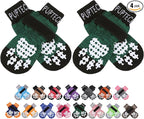 PUPTECK Anti-Slip Dog Socks with Double Sides Grips for Small Medium Large Dogs Hardwood Floors Prevents Licking, Dog Shoes for Hot Pavement Traction Control for Senior Dogs, Dark Green, M