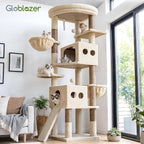 Globlazer S74G 74in Tall Cat Tree for Indoor Cats Large Adult, Light Grey | Sturdy Heavy Duty Cat Tree Tower for Multiple Cats with 7 Scratching Posts, 2 Spacious Condos, 2 Hanging Baskets