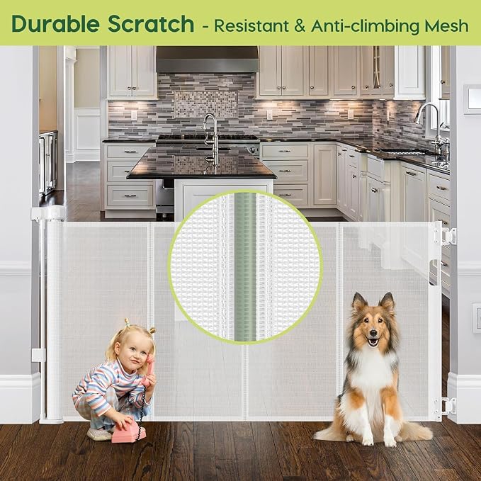 2 Pack Reinforced 55" Wide Retractable Baby Gates for Doorways to Prevent Crawling Under, Outdoor Retractable Gate, Mesh Child Safety Gates for Toddlers, Indoor/Outdoor Baby Gate for Deck/Porch/Patio