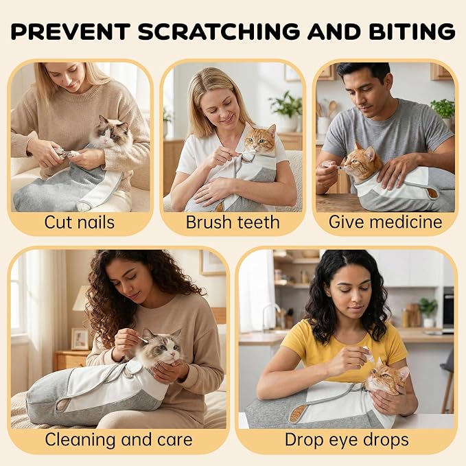 Cat Grooming Wrap, Self Adhesive Cats Anti-Escape Wrap, (12-28lbs) | Anti-Scratch Burrito Restraint Blanket, for Cutting Nails, Calming Cat Swaddle Wrap for Medicine Ear Cleaning, Dental Care