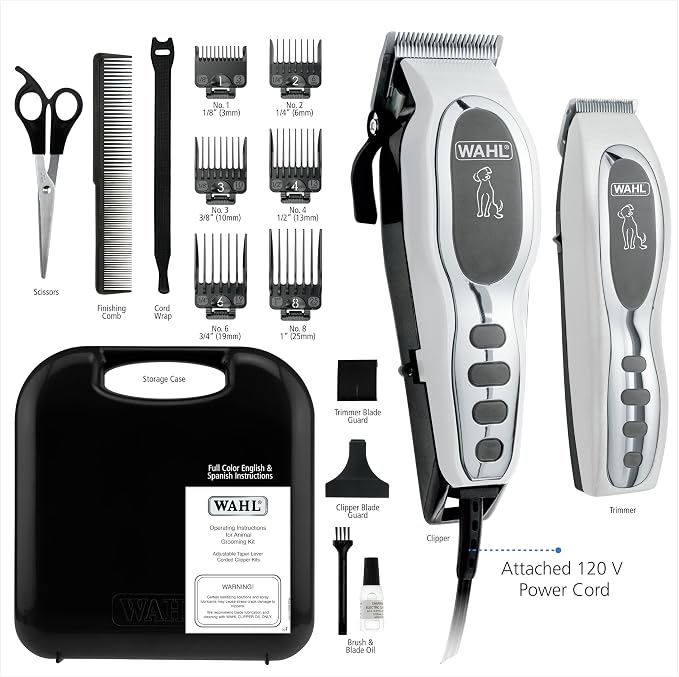 Wahl USA Pet-Pro Corded Clipper & Battery Trimmer Pet Grooming Kit for Dogs | At Home Dog Grooming For Full Hair Clipping, Face & Paw Trims, Light To Thick Coats, Brand Used By Professionals – Model 9284