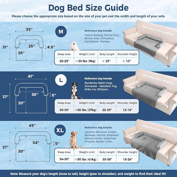 Calming Large Dog Couch Bed, Waterproof Memory Foam with Durable Cooling Mats, Washable Removable Cover Protector for Sofa, Bedside, Gift, 41 x 37 Inches, Cooling Grey