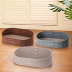 FUKUMARU Cat Scratcher, 24 Inch Sofa Shape Cat Scratching Bed Couch Indoor | Oval Felt Cat Scratcher Bed with Reversible Detachable Cat Scratching Boards, Round Cats Scratch Pads Refill, Beige