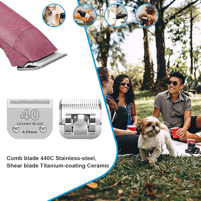 40# Detachable Dog Blades Compatible with Andis/Oster A5 Grooming | Compatible with wahl km10 dog clipper,Cut Length 1/100"(0.25mm),Made of Ceramic Blade & Stainless Steel Blade
