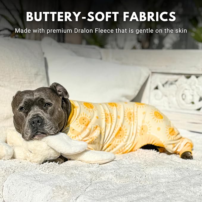 Spark Paws Dog Pajama, Dog Recovery Suit Male, Onesie, Ultra-Soft and 4-Way Stretch, for Small Medium and Large Breeds - Sunshine - S