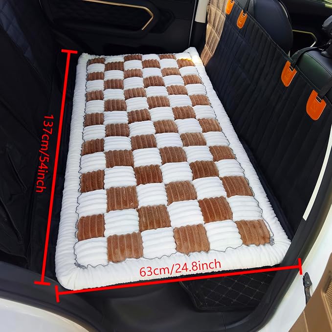 Dog Bed for Car Back Seat, Non-Slip Backseat Pet Mat for Trucks & SUVs | Plaid Flannel, Quilted PP Cotton Filling, Non-Slip Backing, Machine Washable, Fits Backseat Extenders, Trucks & SUVs
