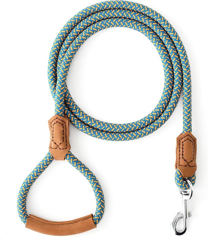 Mile High Life Dog Leash with Genuine Leather Handle, 6 FT/5 FT/4 FT | Leather Grip Rope Leash, Heavy Duty 360° Swivel Metal Clasp, for Small Medium & Large Dogs