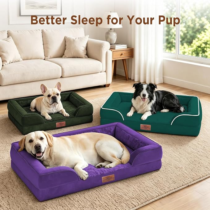 Comfort Expression Orthopedic Dog Beds for Large Sized Dog with Bolster | Waterproof Dog Couch Bed with Washable Cover & Non-Slip Bottom, Supportive Egg Crate Foam Large Pet Bed, 38x25 Inch