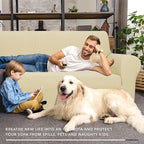 ZNSAYOTX Super Stretch Couch Cover (72"-92") Universal Sofa Covers with Elastic Bottom, Dog Cat Pets Friendly Washable Furniture Protector Fitted Sofa Slipcovers Stay in Place (Beige, Sofa)