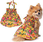 Parisian Pet Hawaiian Dog Dress - 100% Cotton Summer Clothes for Medium Dogs Girl - Pet Dress with Pull-Up Straps - Floral Beach Dog Outfit - Lightweight Puppy Clothes - Stylish Dresses for Dogs