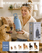 GiNT 37oz Insulated Stainless Steel Dog & Human Water Bottle, All-in-1 Travel Dispenser with Detachable Bowls & Carrying Case, Leak-Proof Pet Canteen for Walking, Hiking, Camping, Car (Blue)