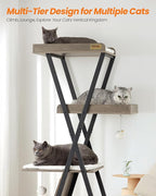 Modern Wood Cat Tree Tower for Indoor Cats Large Adult 67-in Tall | Heavy Duty XL Stable Wooden Cat Condo House Furniture with Multi-Level Spacious Perch Scratching Board Soft Washable Pads