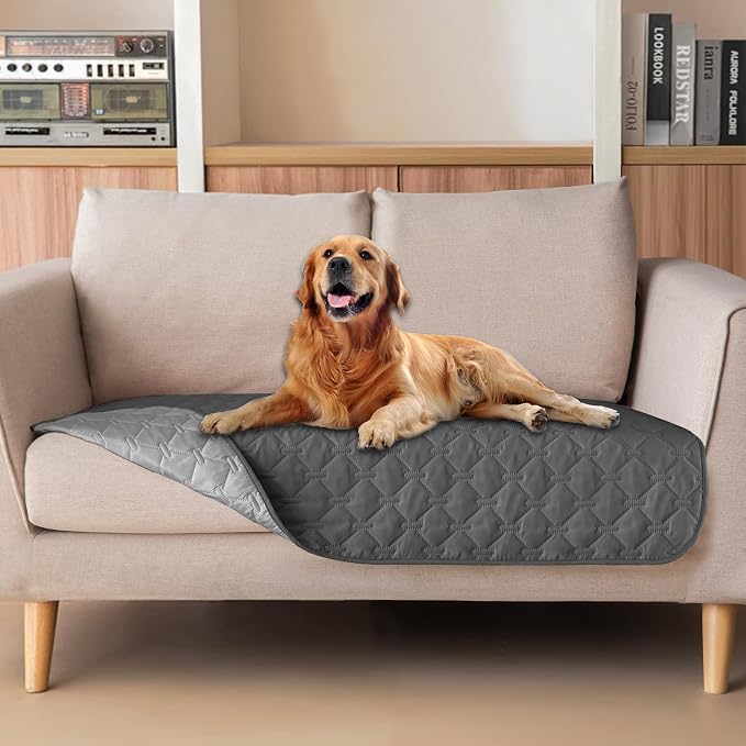 gogobunny 100% Double-Sided Waterproof Dog Bed Cover Pet Blanket Sofa Couch Furniture Protector for Puppy Large Dog Cat, Reversible (32x53 Inch (Pack of 1), Dark Grey/Light Grey)