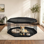 PETIME Foldable Metal Dog Exercise Pen/Pet Puppy Playpen Kennels Yard Fence Indoor/Outdoor 8 Panel 24" W x 30" H with Top Cover and Bottom Pad