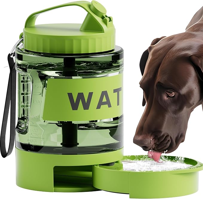 77 oz Portable Dog Water Bottle, 2.2L Dog Travel Water Dispenser Olive Green | Food-grade, BPA-free material, silicone seal, easy-clean wide mouth, grip handle, for large dogs, hiking, camping, beach days