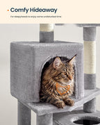 SONGMICS HOME Cat Tree for Indoor Cats, Multi-Level Cat Tower with Sisal Scratching Posts, Hammock and Condo, Light Gray