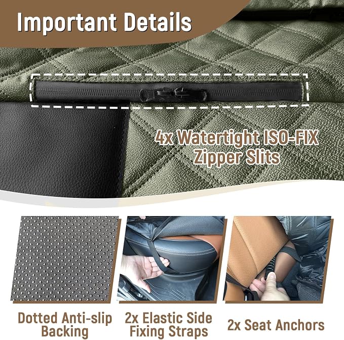 Pet Bench Seat Covers for Trucks, Heavy Duty Nonslip Car Seat Protector with ISOFIX Openings for 1-2 Child Car Seats,Fits Ford 150,Ram 1500,GMC Sierra,Toyota,Ram,Chevrolet Silverado(Green)