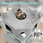 Cat Tree, 81.1" Skyward Corner Cat Tower for Large Cats VCT031W | Space-Smart Cat Furniture with Diamond Hideout, Grand Platform, Firm Base, 3 Soft Hammock & Pet Relax Station, Light Gray