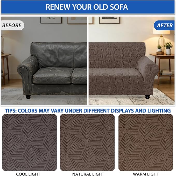 ZNSAYOTX Stretch Couch Cover, 1 Piece Oversized Sofa Covers for 3 Cushion Couch, Jacquard Sofa Slipcovers with Elastic Bottom Thickened Furniture Protector for Dog Cat Pet (X-Large, Brown)