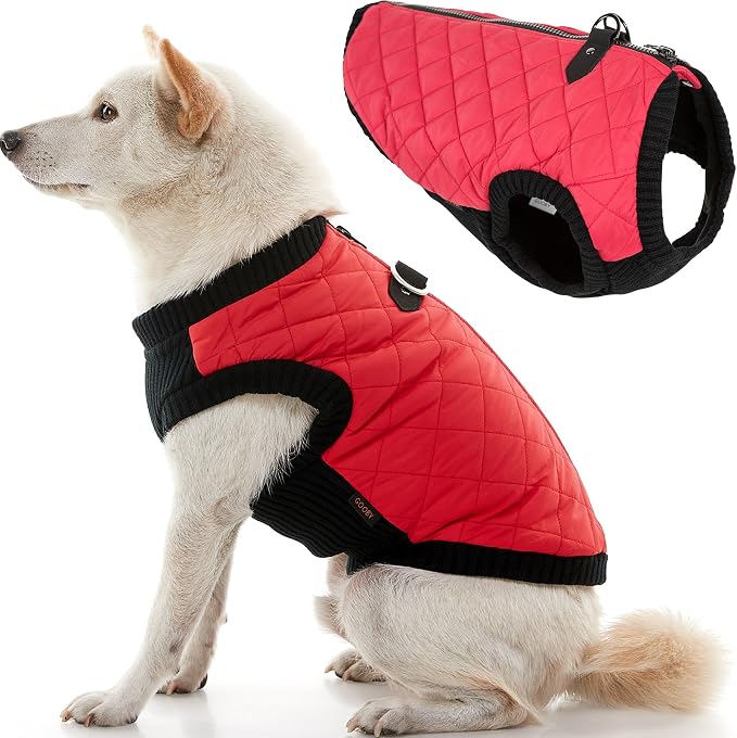 Gooby Fashion Vest Dog Jacket - Red, X-Small - Warm Zip Up Bomber Vest with Dual D Ring Leash - Winter Water Resistant Small Dog Sweater