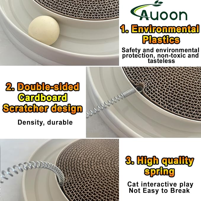 AUOON Cat Scratcher Toy with Ball Track for Indoor Cats Kittens, Milk Shake | 3 in 1 Interactive Cat Toy, Cat Scratch Pad with Cat Ball Toy and Cat Mouse Toy, for Chasing Exercise, Protect Furniture