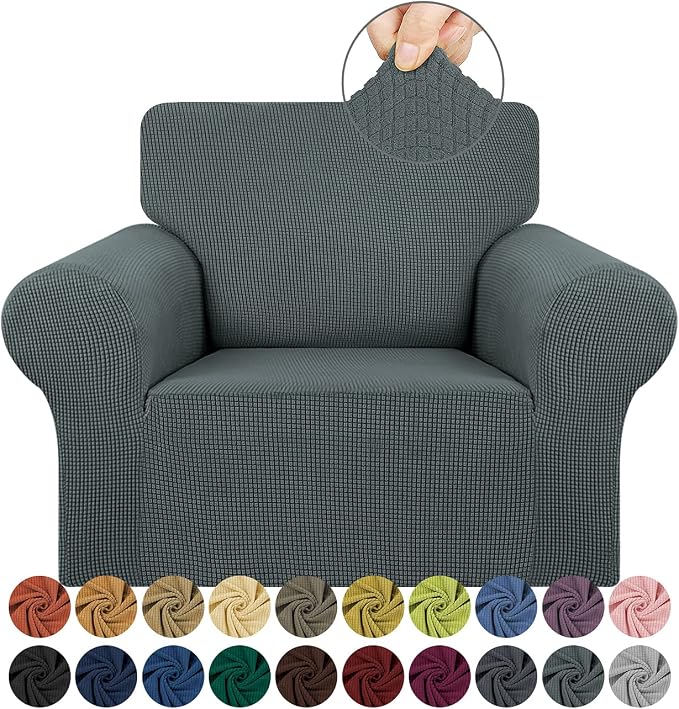Stretch Chair Sofa Slipcover, Single Couch Cover,Grey | 1-Piece Washable Sofa Cover,Pet Friendly (31"-55") Furniture Protector Soft Jacquard Elastic Bottom for Dogs & Kids