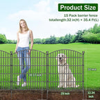 15 Panels Decorative Garden Fence with Gate - 32 in (H) x 35.4 ft (L) No Dig Dog Fence Outdoor for Yard, Rustproof Tall Garden Fencecing Panels, Animal Barrier Suitable for Yard Border, Patio
