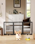 Free Standing Dog Gate Indoor, Foldable Dog Gate for Doorways Stairs | 3-Panel Freestanding Pet Gate with Support Feet for Stability, Folding Puppy Gate Easy to Move, Doggy Gate 54"x24", Black