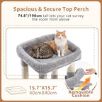 Heybly Cat Tree, 74.8-Inch Spacious & Tall Cat Tower for Large Cats HCT062W | Cat Furniture with Large Top Perch, Solid Base, 2 Cat Condos, Hanging Hammock, Durable Sisal Scratching Posts, Light Gray