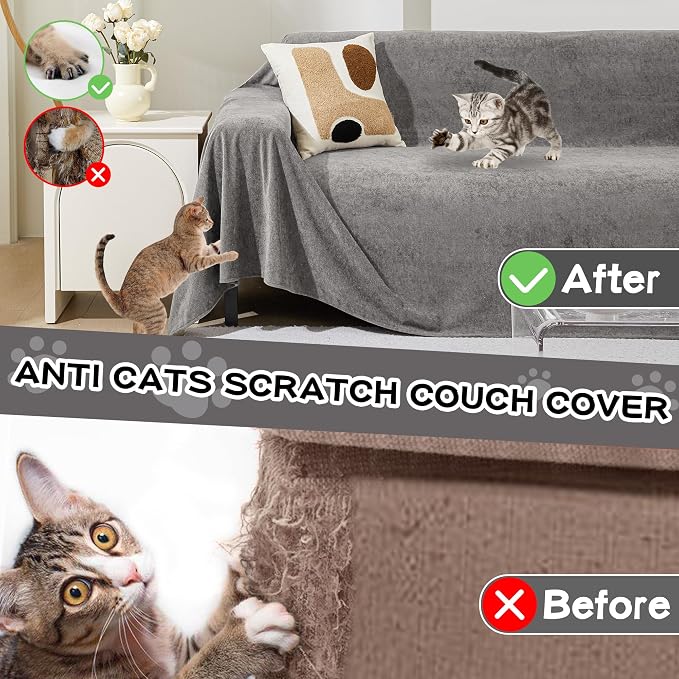 Sectional Couch Cover for 3 Cushion Sofa Washable, Cat Scratch Proof Sofa Covers, Furniture Protector Oversized L Shape Big Sofa Slipcovers for Dogs, 91" x 150", Grey