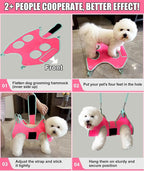 Kkiimatt Dog Grooming Hammock,XS Pink Hanging Harness Holder for Nail Clipping/Trimming,Grooming Sling Hanger with Thick Fabric Neck Support,Strap Restraint for Claw Care
