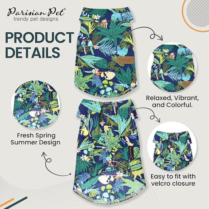 Parisian Pet Amazonia Dog Shirt - Cotton Clothes for Medium Dogs - Stylish Tropical Dog Outfit - Lightweight and Soft Puppy Clothes - Trendy Tshirts for Dogs - Comfortable Summer Pet Apparel