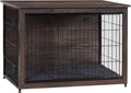 DWANTON Dog Crate Furniture with Cushion, Wooden Kennel Table with Double Doors, Indoor Dog House, Large Size, 38.5" L, Dark Gray