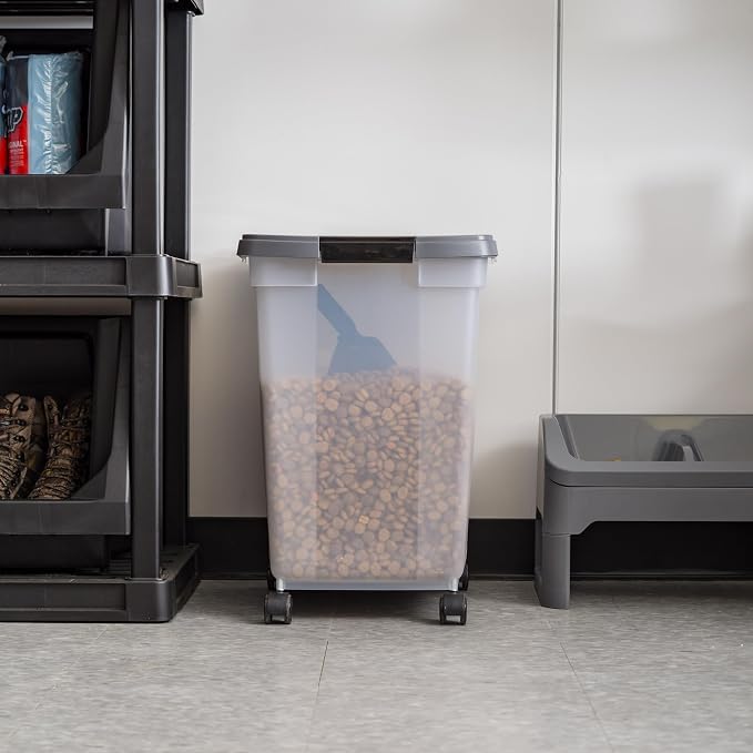 IRIS USA Dog Food Storage Container, Up to 50 lbs, Dark Gray, Made in USA | Includes 2-Cup Scoop & Wheels, Airtight Seal, BPA-Free, Bird Seed, Cat food, Cat Litter, Chicken Feed, Pellets