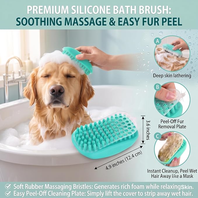 5 PCS Cat & Dog Grooming Kit Brush, Self-Cleaning Slicker Hair Brush, Nail Clipper, Undercoat Rake, Pet Bath Brush with Removable Screen,Pet Comb for Short & Long Haired Dogs Cats, Green