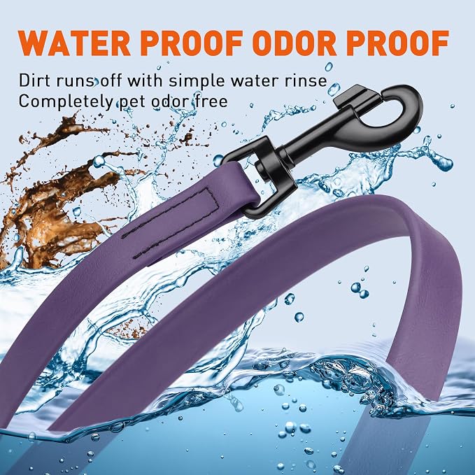 Dogline Biothane Waterproof Dog Leash Strong Coated Nylon Webbing with Black Hardware Odor-Proof Easy to Clean High Performance for Small or Large Dogs Made in USA 4 or 6 ft Lead, Violet Purple