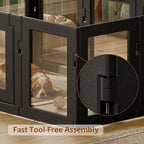 Clear Acrylic Dog Playpen Indoor, Puppy Cat Small Pet Play Pen, Easy Assemble & Disassemble Sturdy Plastic Dog Fence with Heavy Duty Door Lock (8 Panels - 24 in), Black