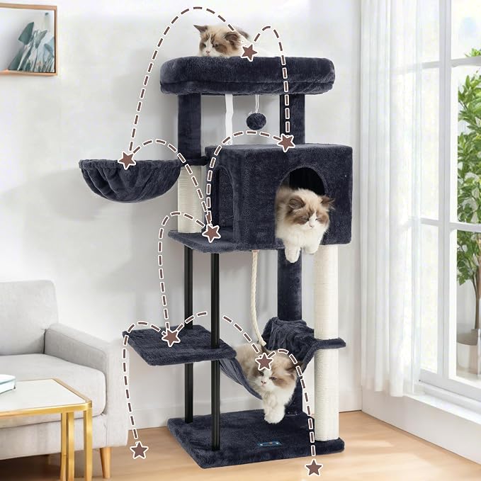Gitelsnour Cat Tree, Cat Tower for Indoor Cats, 43.3 inch Cat Tree Tower with Sturdy Steel Tube, Hammock, Cat Condo for Small Cats and Kittens, Scratching Post, Smoky Gray GCT004SG