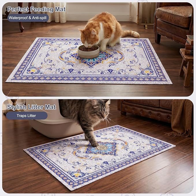 Glittme Cat Litter Mat, 24"x15" Non-Slip Washable Trapping Mat for Cats | Litter Trapping Mat With Thick PVC Coil To Catch Scatter, Soft On Paws And Waterproof Bottom To Protect Floors