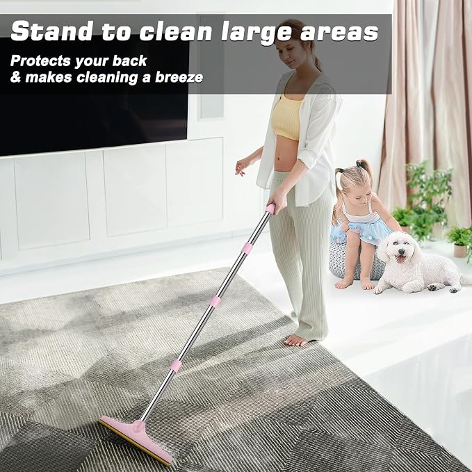 Carpet Rake for Pet Hair Removal, Carpet Scrape for Rug Pink | Reusable Pet Hair Remover, 60" Adjustable Long Handle,for Dog Cat Hair, For Rugs, Mats, Couch, Furniture