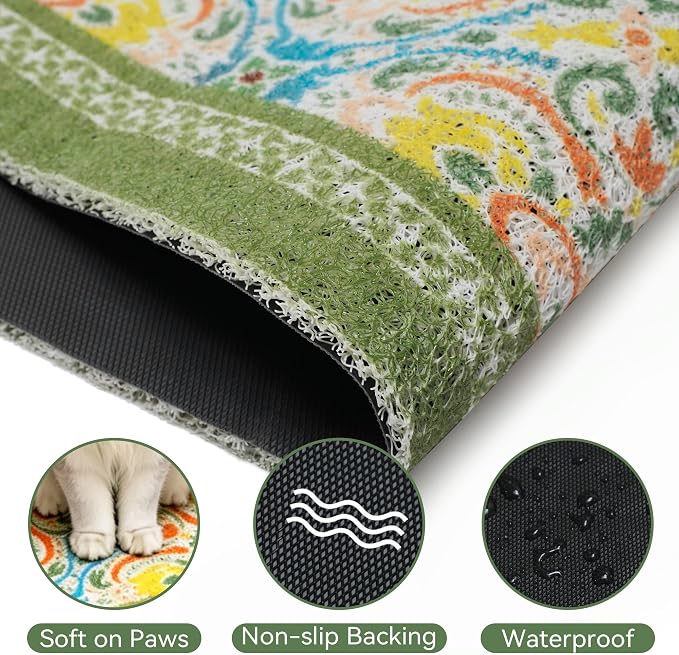 Cat Litter Mat, 24"x15" High-Density PVC Cat Litters Trapping Mat, Waterproof & Non-Slip Backing, Litter Box Catcher, Soft on Kitty Paws, Easy Washable Pet Supplies Bean-Green