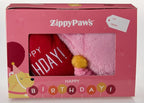 ZippyPaws Birthday Box - Dog Squeaky Toys to Keep Them Busy, Funny Food Plush for Small, Medium, & Large Dogs, Cute Stuffed Puppy Toy & Hat, Pet Products, Gift for Dogs of All Breeds - 3-Pack, Pink